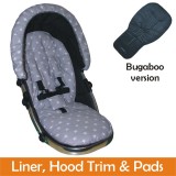 Matching Liner, Hood Trim & Harness Pads Package to fit Bugaboo Pushchairs - Silver Star Design